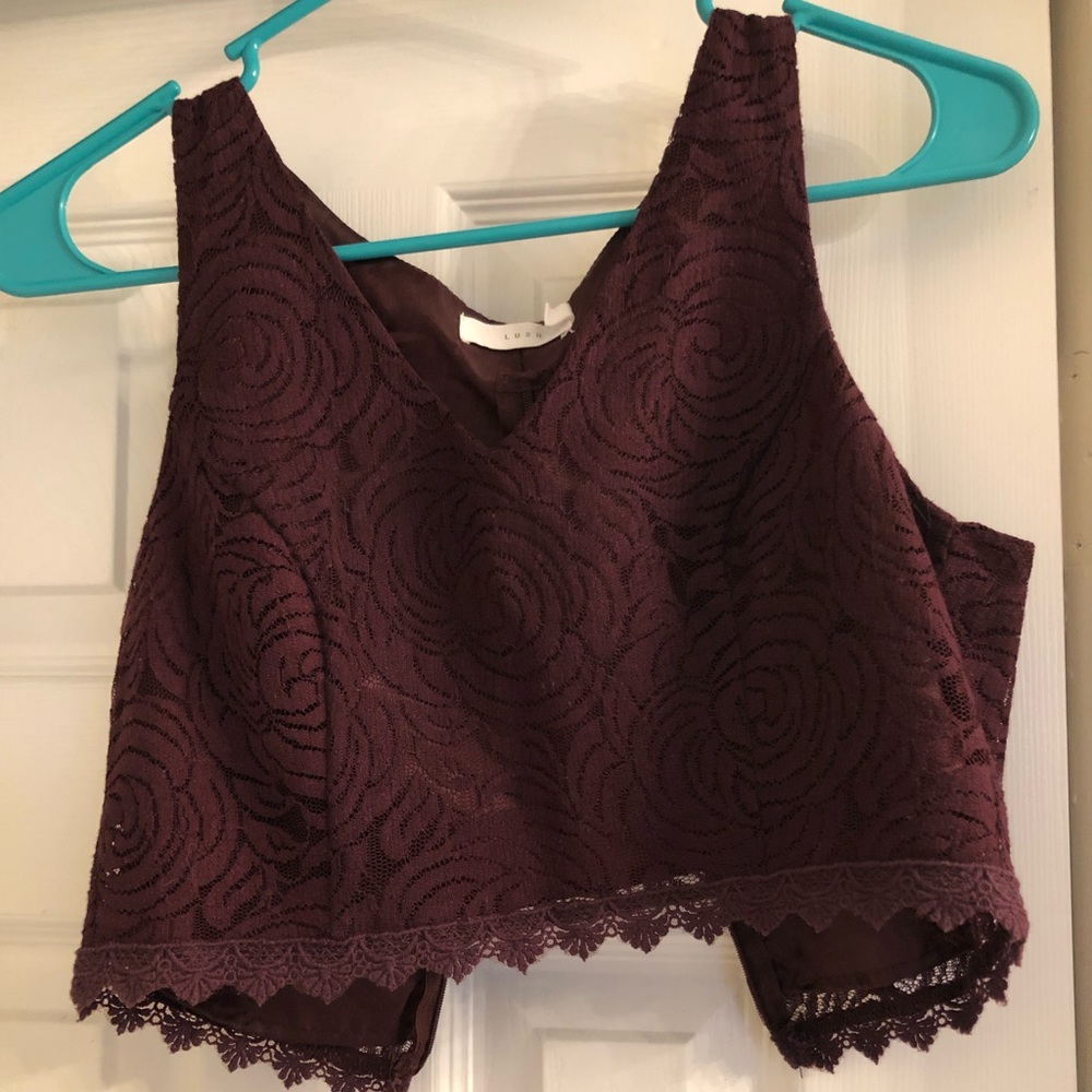 Burgundy lush lace crop top